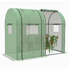 Chilli Tomato Greenhouse, Garden Growhouse with 2 Roll-up Doors and 4 Mesh Windows, Portable Indoor Outdoor Green House
