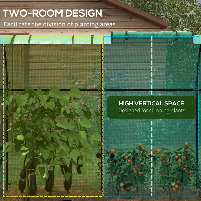 Chilli Tomato Greenhouse, Garden Growhouse with 2 Roll-up Doors and 4 Mesh Windows, Portable Indoor Outdoor Green House