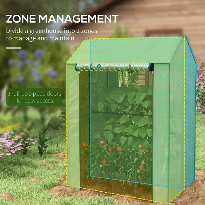 Chilli Green House, Mini Greenhouse with 2 Roll-up Doors, Vent Holes and Reinforced Cover, 100 x 80 x 150cm