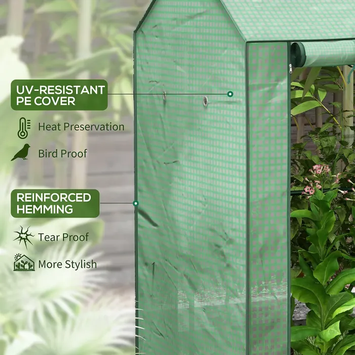 Chilli Green House, Mini Greenhouse with 2 Roll-up Doors, Vent Holes and Reinforced Cover, 100 x 80 x 150cm