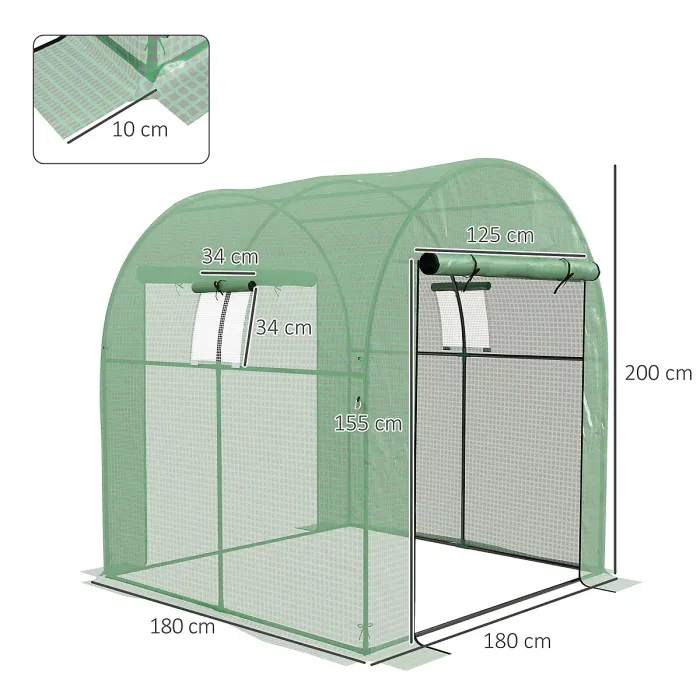 Chilli 180 x 180cm Walk-In Polytunnel Greenhouse - Green