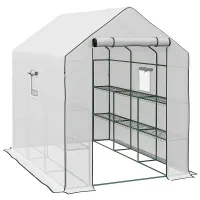 Chilli Walk-in Greenhouse with 3 Tier 12 Shelves, Small Greenhouse with Reinforced PE Cover, Garden Plant Growhouse