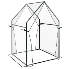Chilli Mini Greenhouse, Garden Tomato Growhouse with 2 Zipped Doors, Portable Indoor Outdoor Green House, 90 x 90 x 145cm
