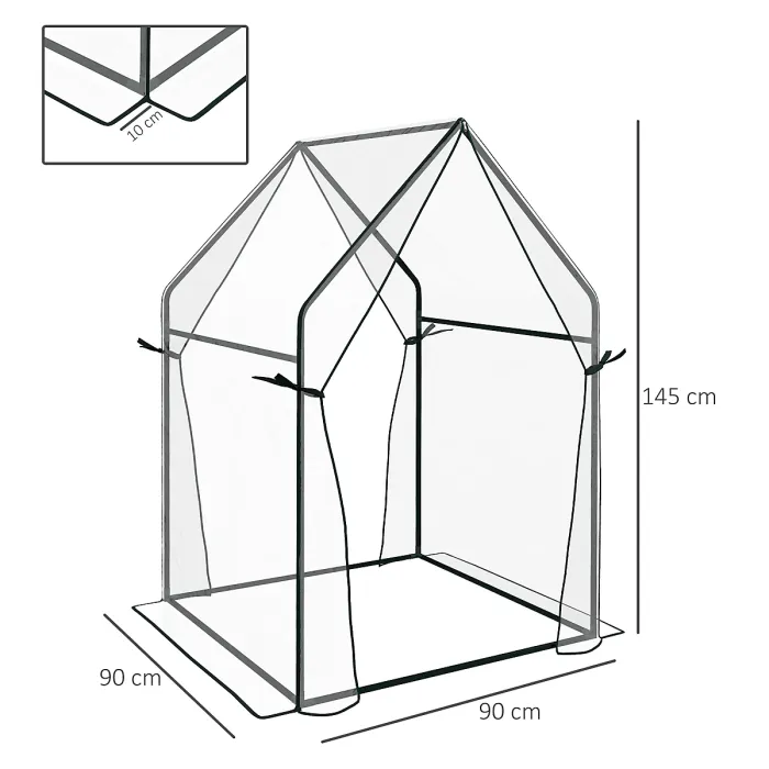 Chilli Mini Greenhouse, Garden Tomato Growhouse with 2 Zipped Doors, Portable Indoor Outdoor Green House, 90 x 90 x 145cm