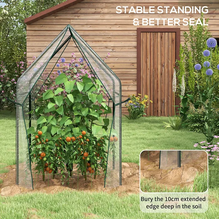 Chilli Mini Greenhouse, Garden Tomato Growhouse with 2 Zipped Doors, Portable Indoor Outdoor Green House, 90 x 90 x 145cm