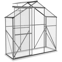Chilli 6 x 2.5ft Polycarbonate Greenhouse Walk-In Green House with Rain Gutter, Sliding Door, Window, Foundation, Dark Grey