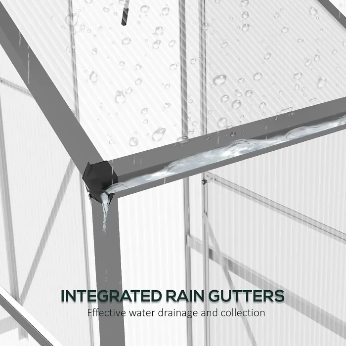 Chilli 6 x 2.5ft Polycarbonate Greenhouse Walk-In Green House with Rain Gutter, Sliding Door, Window, Foundation, Dark Grey