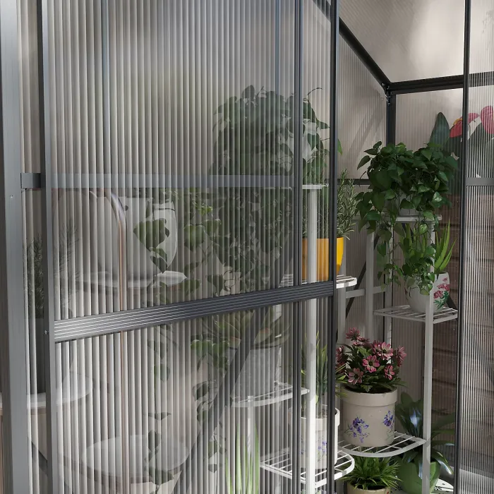 Chilli 6 x 2.5ft Polycarbonate Greenhouse Walk-In Green House with Rain Gutter, Sliding Door, Window, Foundation, Dark Grey