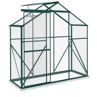 Chilli 6 x 2.5ft Polycarbonate Greenhouse Walk-In Green House with Rain Gutter, Sliding Door, Window, Foundation, Green