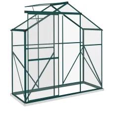 Chilli 6 x 2.5ft Polycarbonate Greenhouse Walk-In Green House with Rain Gutter, Sliding Door, Window, Foundation, Green