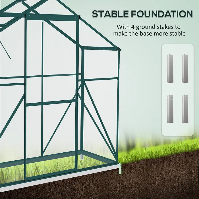 Chilli 6 x 2.5ft Polycarbonate Greenhouse Walk-In Green House with Rain Gutter, Sliding Door, Window, Foundation, Green