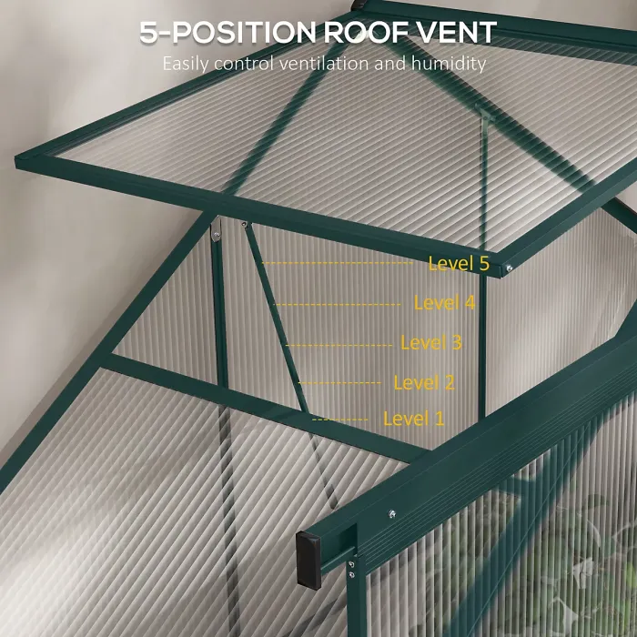 Chilli 6 x 2.5ft Polycarbonate Greenhouse Walk-In Green House with Rain Gutter, Sliding Door, Window, Foundation, Green