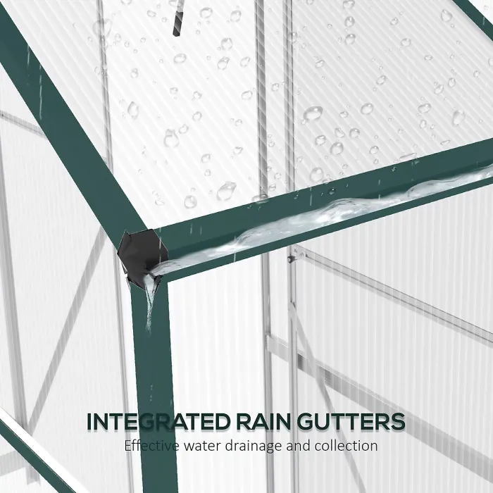 Chilli 6 x 2.5ft Polycarbonate Greenhouse Walk-In Green House with Rain Gutter, Sliding Door, Window, Foundation, Green