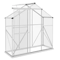 Chilli 6 x 2.5ft Polycarbonate Greenhouse Walk-In Green House with Rain Gutter, Sliding Door, Window, Foundation, Silver