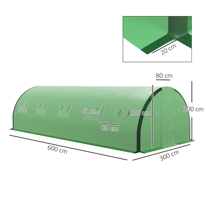 Chilli Polyethylene Upgraded Structure Walk-in Polytunnel Greenhouse, 6 x 3(m), Green