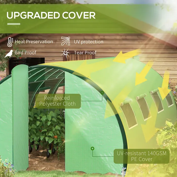 Chilli Polyethylene Upgraded Structure Walk-in Polytunnel Greenhouse, 6 x 3(m), Green