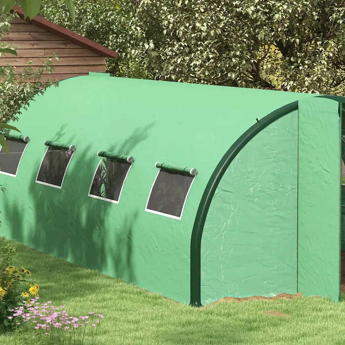 Chilli Polyethylene Upgraded Structure Walk-in Polytunnel Greenhouse, 6 x 3(m), Green