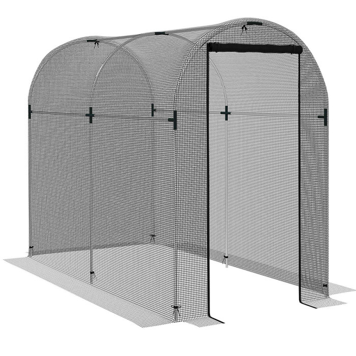 Chilli Galvanised Steel Fruit Cage, Plant Protection Tent with Zipped Door, 1.2 x 2.4 x 1.9m, Black