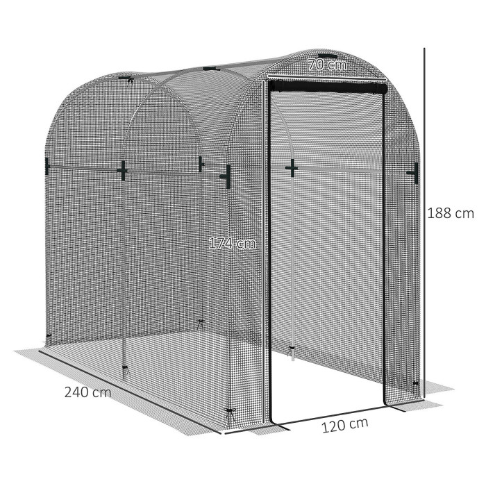 Chilli Galvanised Steel Fruit Cage, Plant Protection Tent with Zipped Door, 1.2 x 2.4 x 1.9m, Black