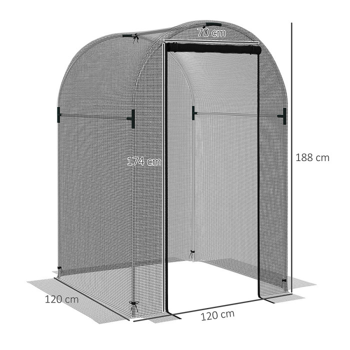 Chilli Galvanised Steel Fruit Cage, Plant Protection Tent with Zipped Door, 1.2 x 1.2 x 1.9m, Black