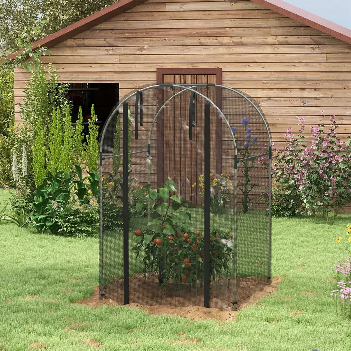 Chilli Galvanised Steel Fruit Cage, Plant Protection Tent with Zipped Door, 1.2 x 1.2 x 1.9m, Black