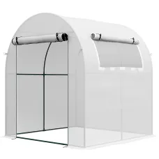 Chilli Walk in Polytunnel Greenhouse, Green House for Garden with Roll-up Window and Door, 1.8 x 1.8 x 2 m, White