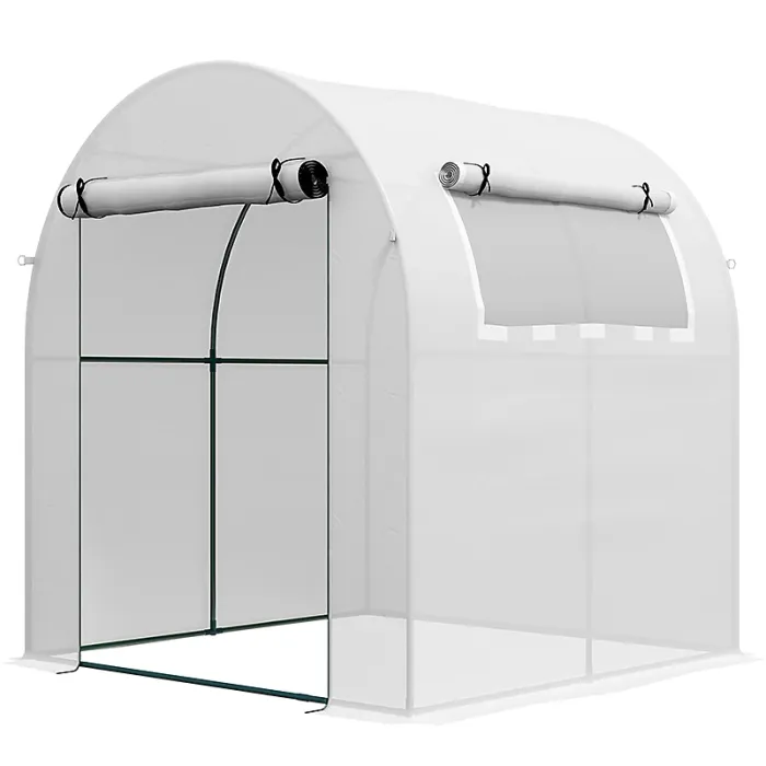 Chilli Walk in Polytunnel Greenhouse, Green House for Garden with Roll-up Window and Door, 1.8 x 1.8 x 2 m, White