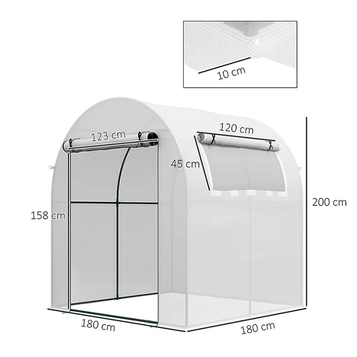 Chilli Walk in Polytunnel Greenhouse, Green House for Garden with Roll-up Window and Door, 1.8 x 1.8 x 2 m, White