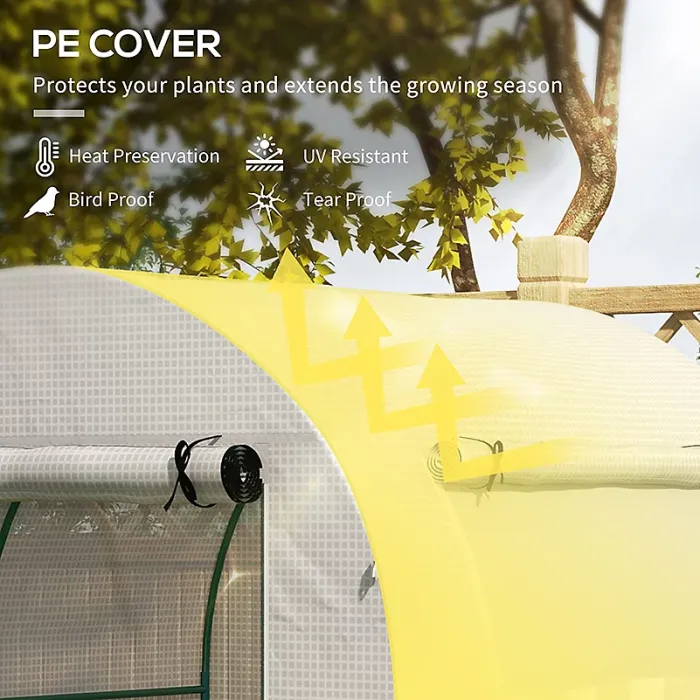 Chilli Walk in Polytunnel Greenhouse, Green House for Garden with Roll-up Window and Door, 1.8 x 1.8 x 2 m, White