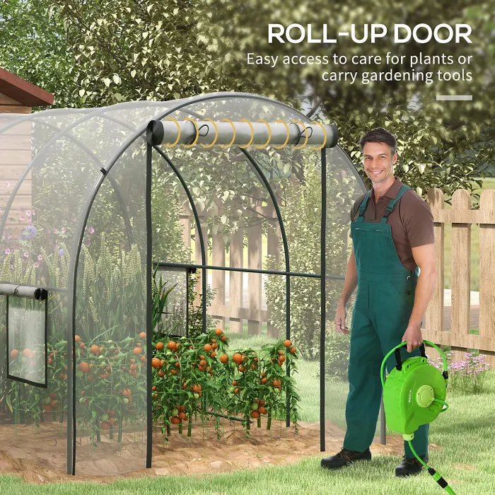 Chilli Polytunnel Greenhouse Walk-in Grow House with Plasric Cover, Door, Mesh Window and Steel Frame, 3 x 2 x 2m, Clear