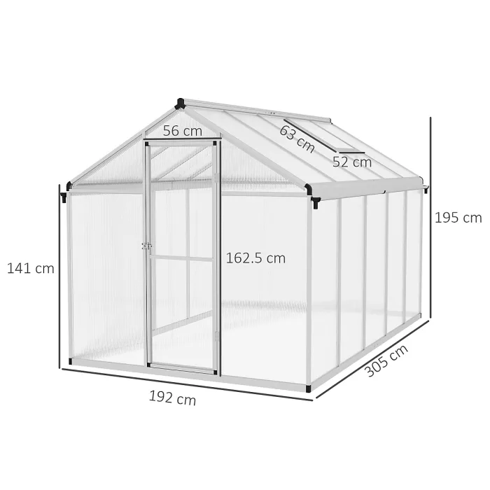 Chilli 10 x 6ft Aluminium Frame Walk-In Greenhouse, with Foundation