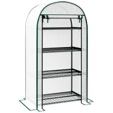 Chilli 4 Tier Mini Greenhouse for Outdoor, Portable Gardening Plant Green House with Storage Shelf, Roll-Up Zipped Door