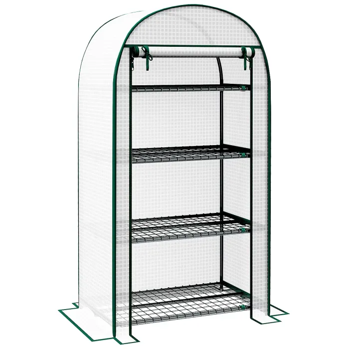 Chilli 4 Tier Mini Greenhouse for Outdoor, Portable Gardening Plant Green House with Storage Shelf, Roll-Up Zipped Door