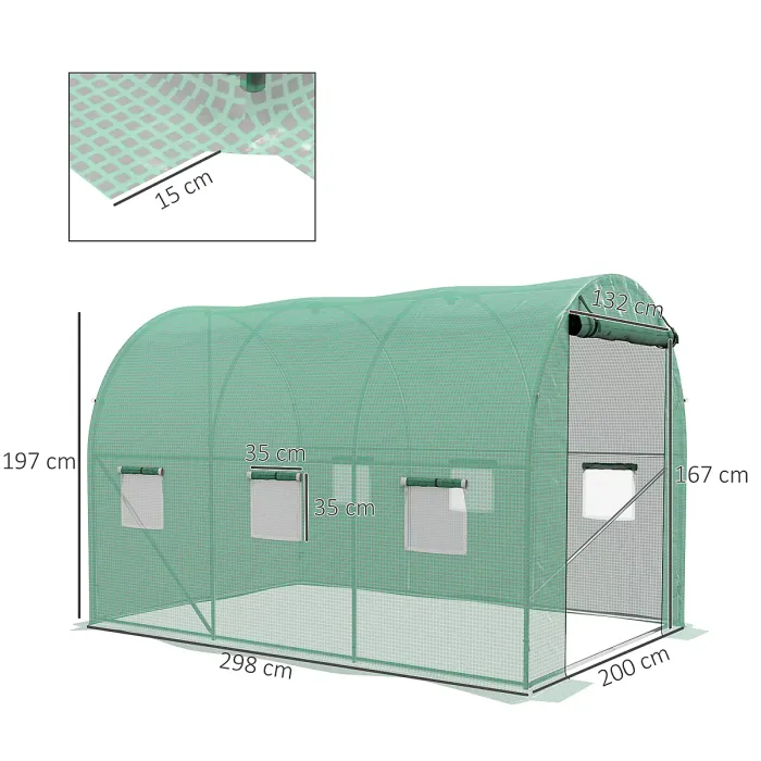 Chilli Sprinkler System Polytunnel Greenhouse, 3 x 2m, Green