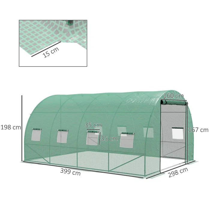 Chilli Sprinkler System Polytunnel Greenhouse, 4 x 3(m), Green