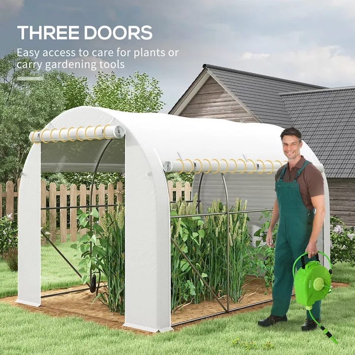 Chilli 296 x 196cm Steel Frame Polytunnel Greenhouse - White