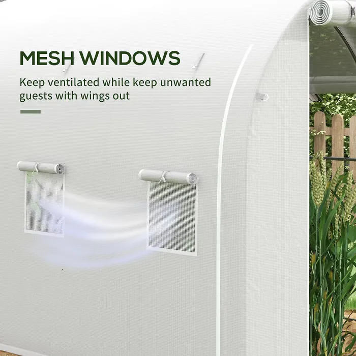 Chilli 296 x 196cm Steel Frame Polytunnel Greenhouse - White