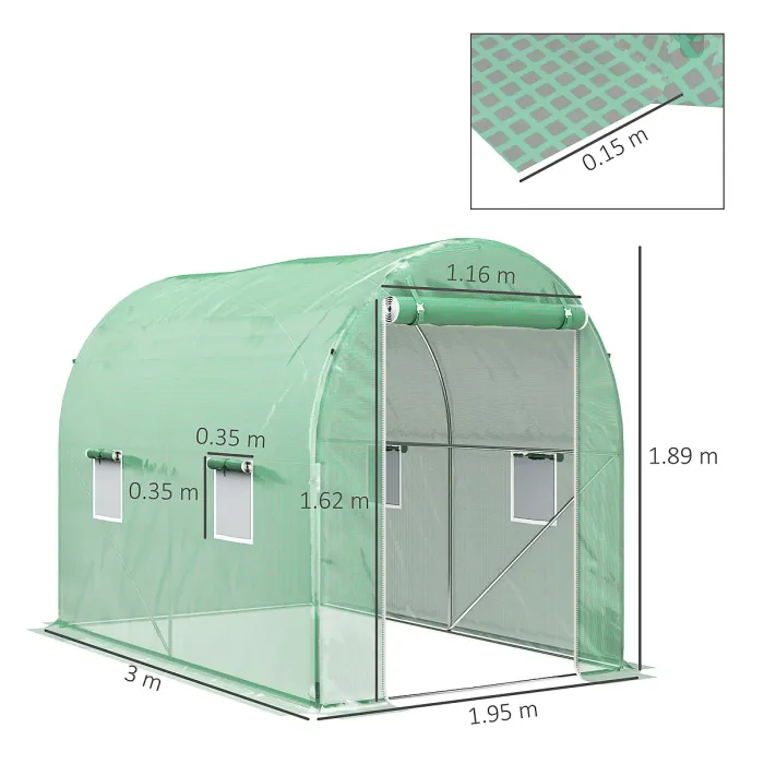 Chilli 300 x 195cm Walk-In Tunnel Greenhouse - Green