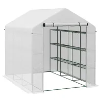 Chilli 8 x 6ft Walk-In Greenhouse, with Shelves - White