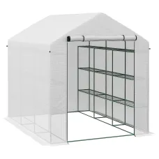 Chilli 8 x 6ft Walk-In Greenhouse, with Shelves - White