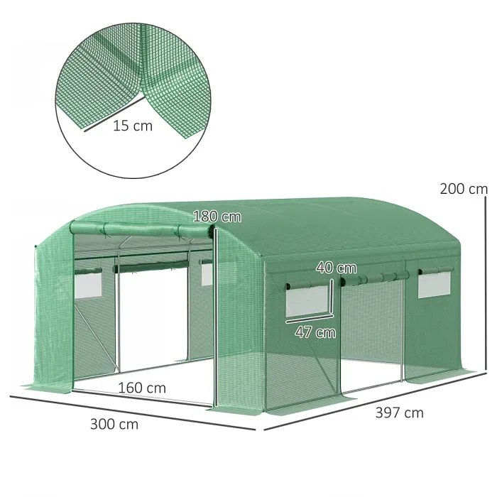 Chilli 13 x 9.8ft Walk-In Polytunnel Greenhouse - Green