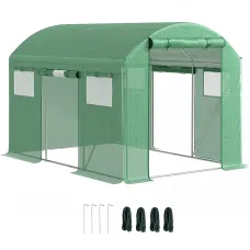 Chilli 9.8 x 6.6ft Walk-In Polytunnel Greenhouse - Green
