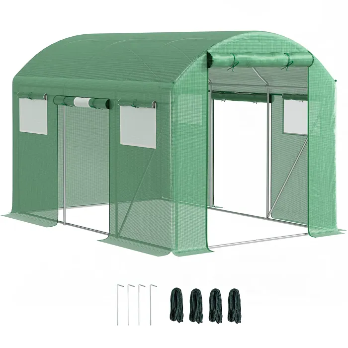 Chilli 9.8 x 6.6ft Walk-In Polytunnel Greenhouse - Green