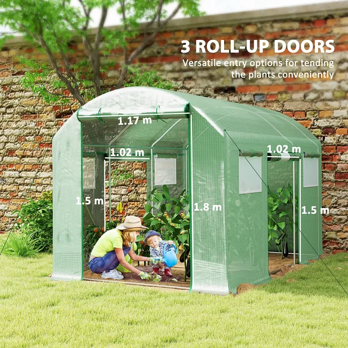 Chilli 9.8 x 6.6ft Walk-In Polytunnel Greenhouse - Green