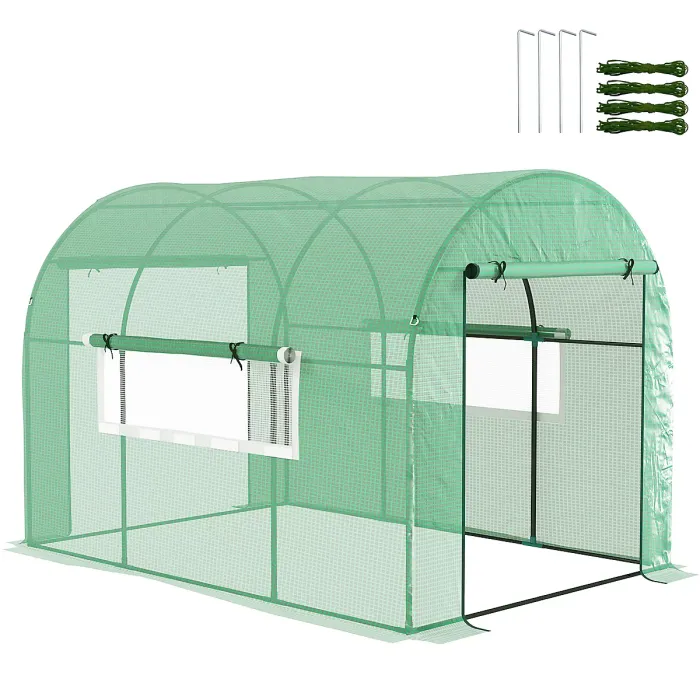 Chilli 300 x 200cm Walk-In Polytunnel Greenhouse - Green