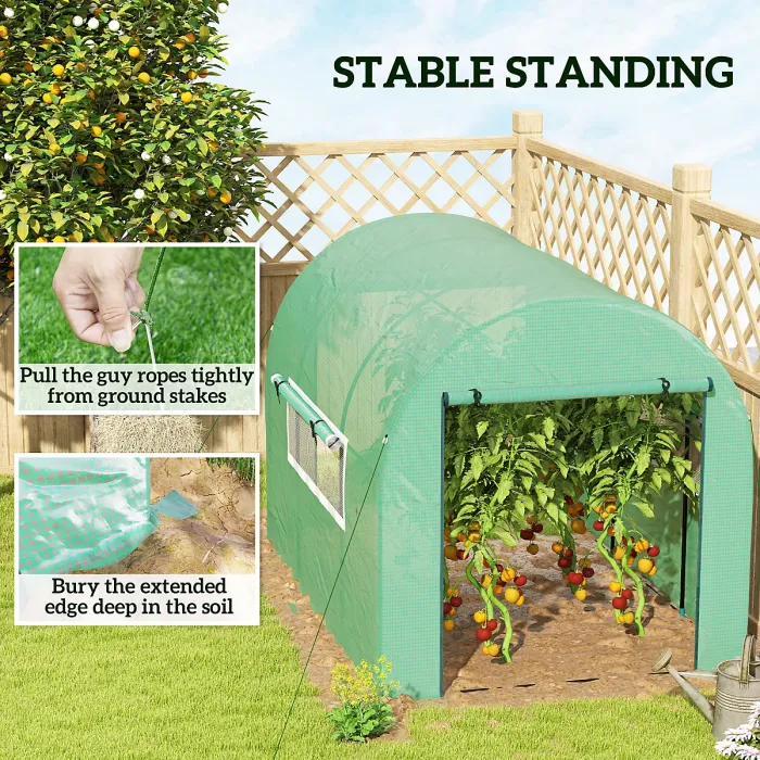 Chilli 300 x 200cm Walk-In Polytunnel Greenhouse - Green