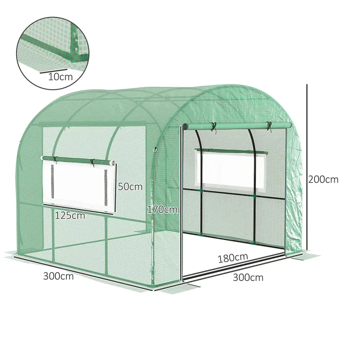 Chilli 300 x 300cm Walk-In Polytunnel Greenhouse - Green