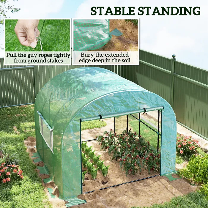 Chilli 300 x 300cm Walk-In Polytunnel Greenhouse - Green
