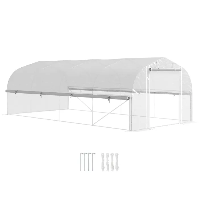 Chilli 6 x 3 x 2m Walk-in Polytunnel Greenhouse, Zipped Roll Up Sidewalls, Mesh Door, 8 Mesh Windows, Tunnel Warm House Tent