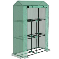 Chilli 40 x 100cm Three Shelf Steel Frame Greenhouse - Green